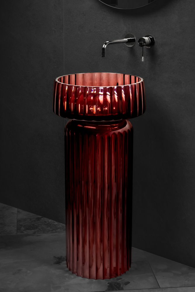 Раковина круглая рифленая, полиэфирная GLOW цвет BURGUNDY