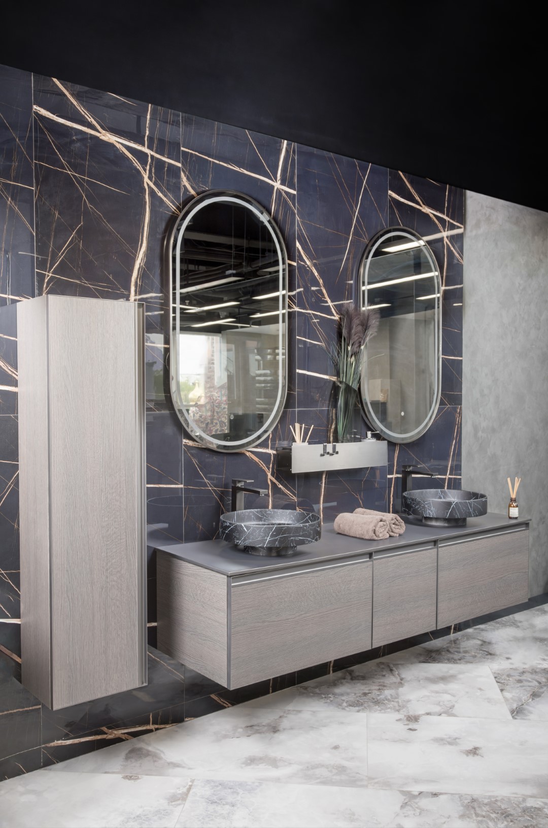 Раковина накладная SOLE Corian 400*130 Nero Marquina