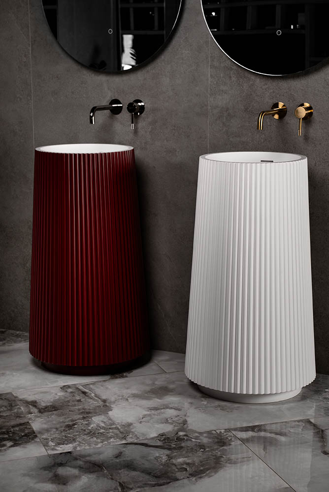 Раковина напольная рифленая Torre Corian 480*480*850 Burgundy