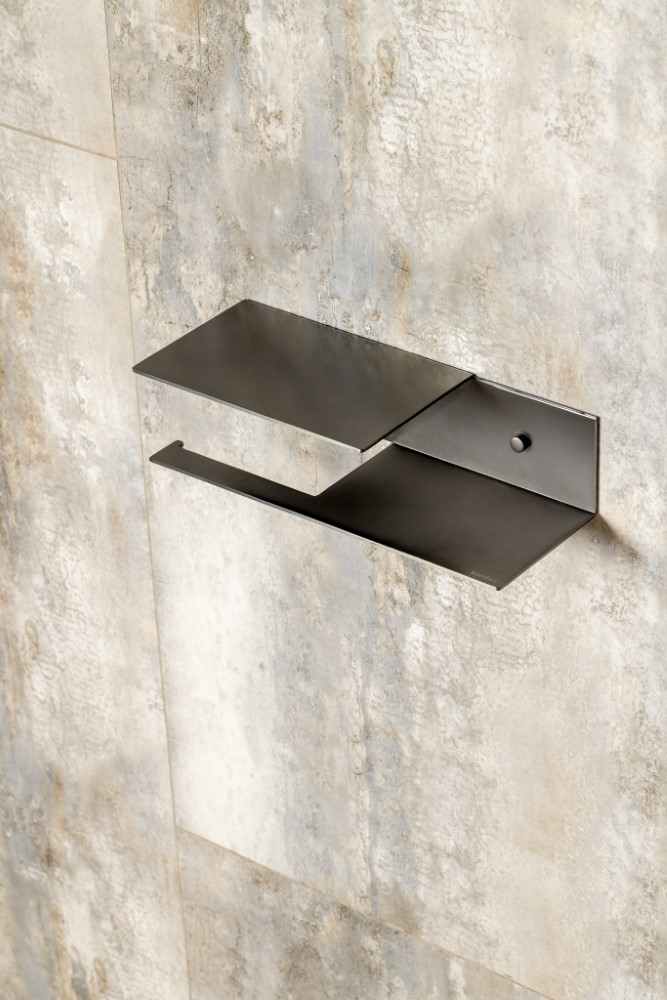 Держатель для туалетной бумаги c полкой Qubic Gun Metal