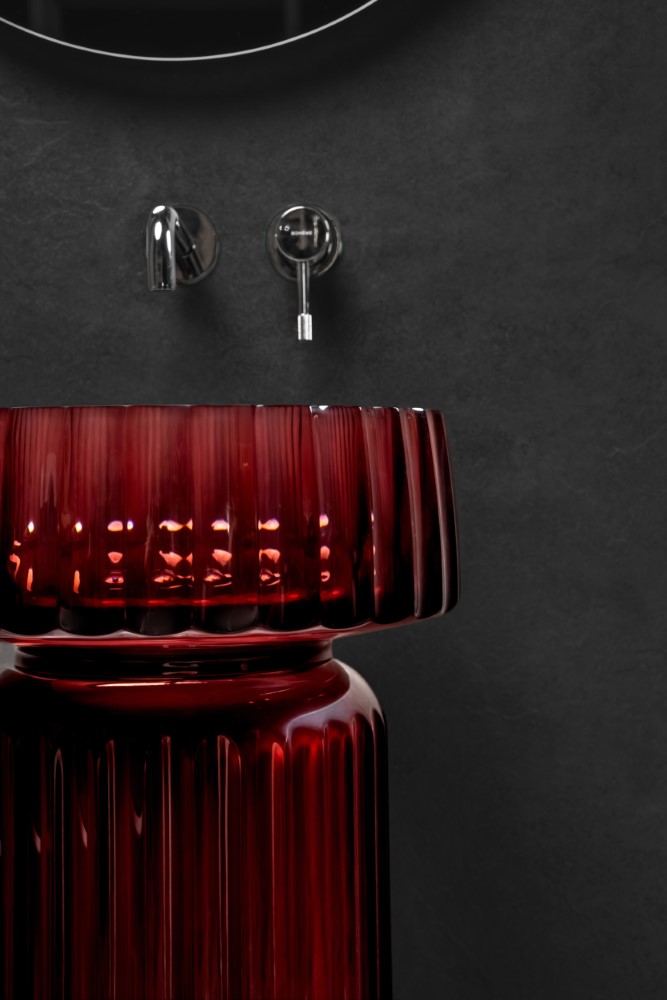 Раковина круглая рифленая, полиэфирная GLOW цвет BURGUNDY
