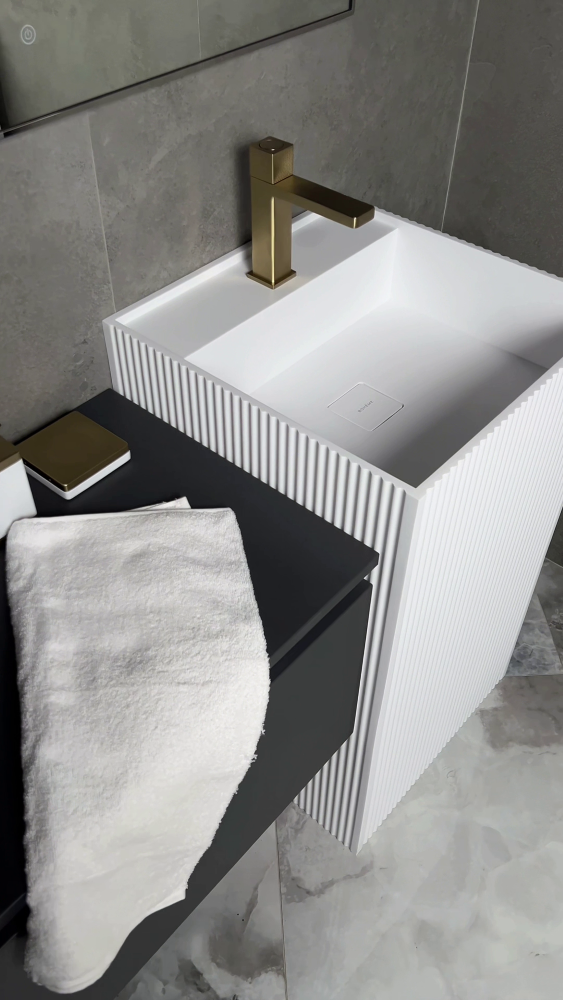 Раковина напольная рифленая Cube Corian 480*480*850 Matt White