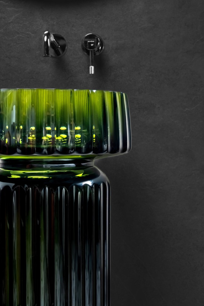 Раковина круглая рифленая, полиэфирная GLOW цвет TRANSPARENT OLIVE