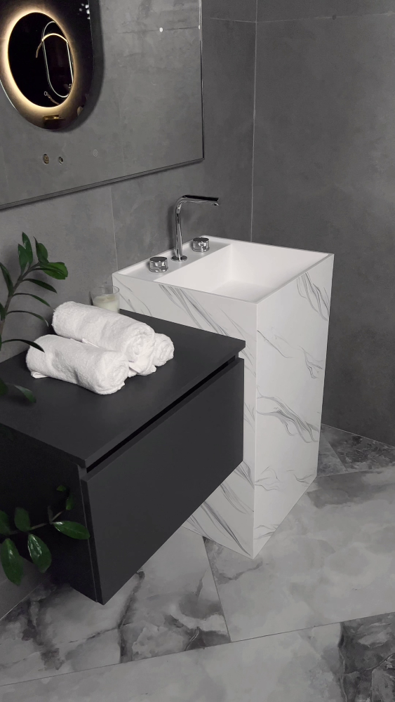 Раковина напольная Cube Corian 480*480*850 Calacatta