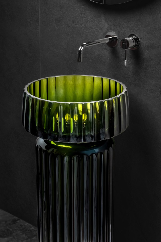 Раковина круглая рифленая, полиэфирная GLOW цвет TRANSPARENT OLIVE