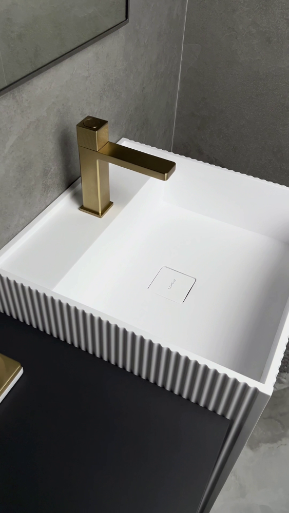 Раковина напольная рифленая Cube Corian 480*480*850 Matt White