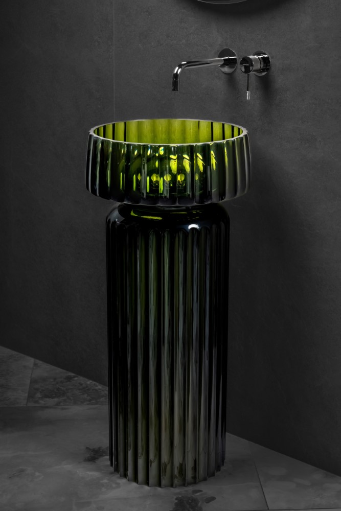 Раковина круглая рифленая, полиэфирная GLOW цвет TRANSPARENT OLIVE