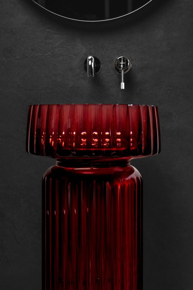 Раковина круглая рифленая, полиэфирная GLOW цвет BURGUNDY