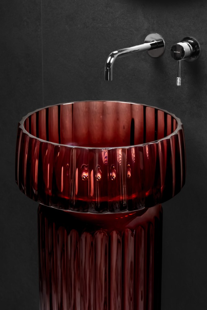 Раковина круглая рифленая, полиэфирная GLOW цвет BURGUNDY