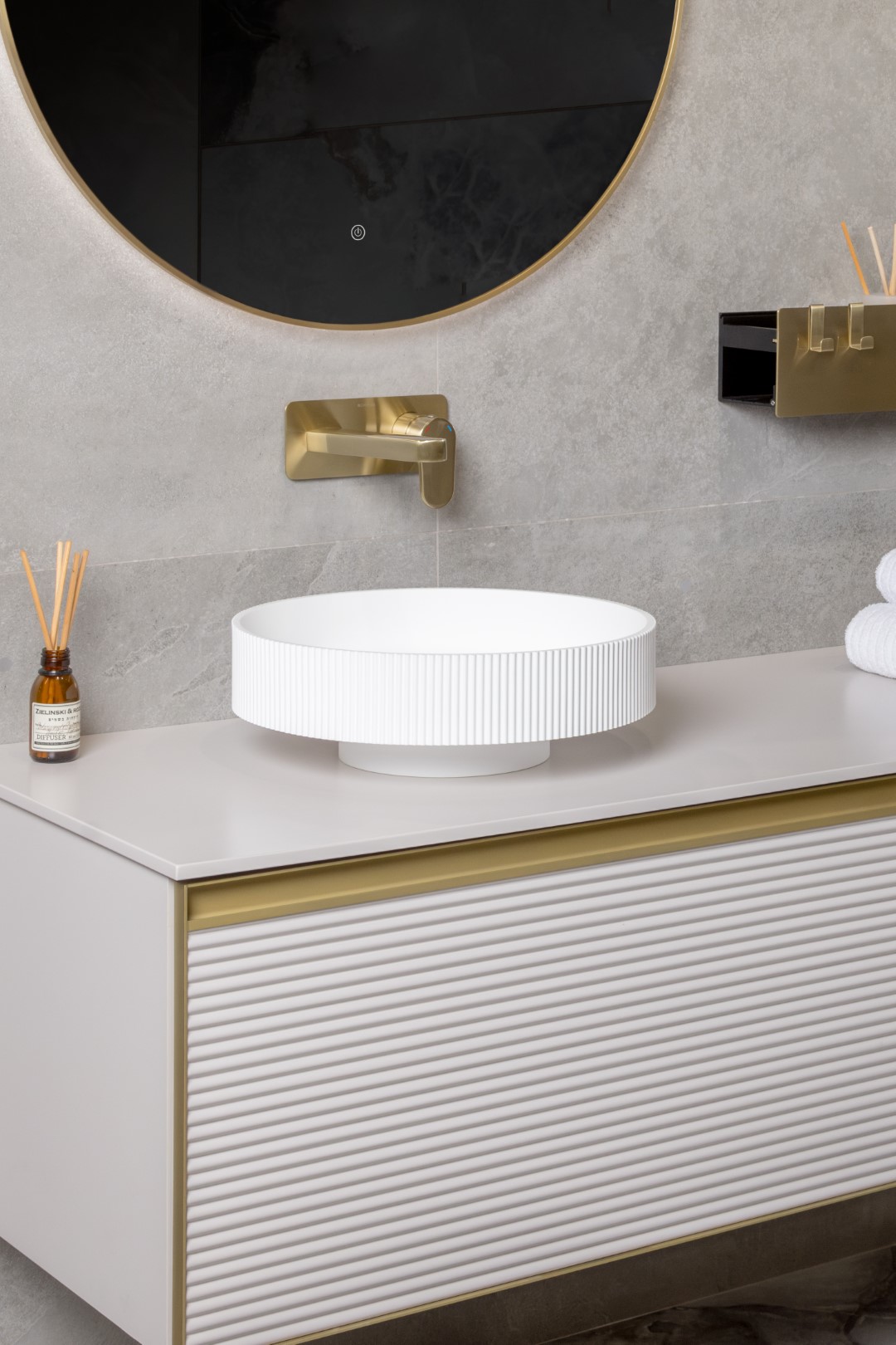 Раковина накладная рифленая SOLE Corian 400*130 Matte white